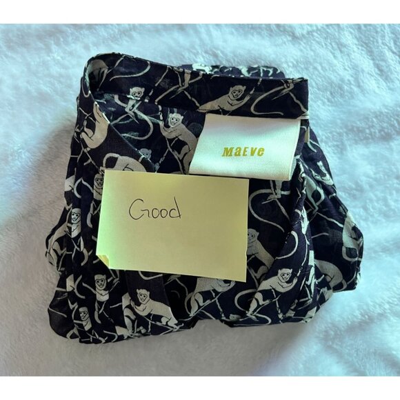 Maeve Womens Black White Monkey Print Button-Up Blouse Size 0 Pleated 3/4 Sleeve - Picture 9 of 9